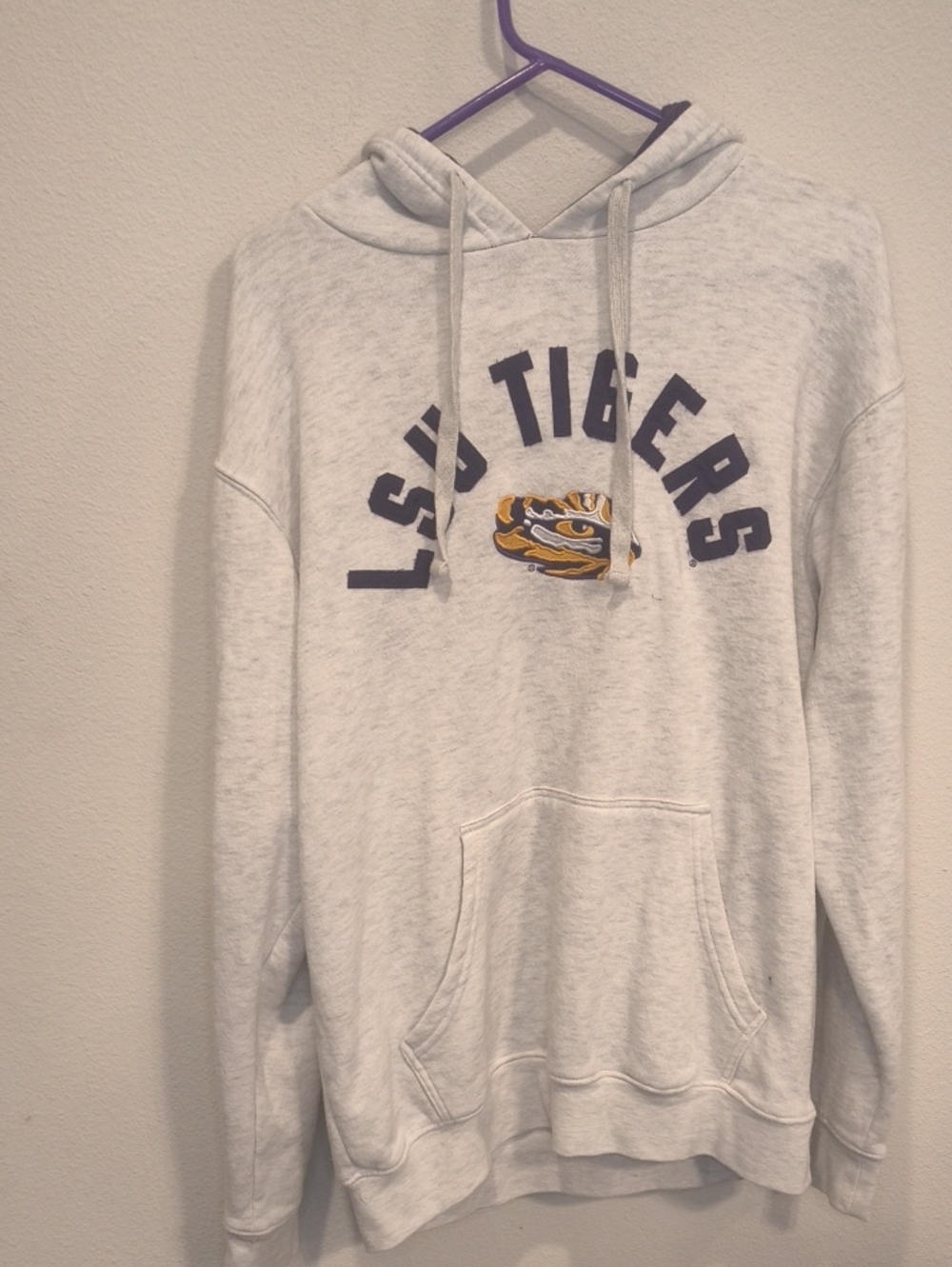 Knights Apparel White Heather LSU Tigers Hooded Sweatshirt Embroidered Medium